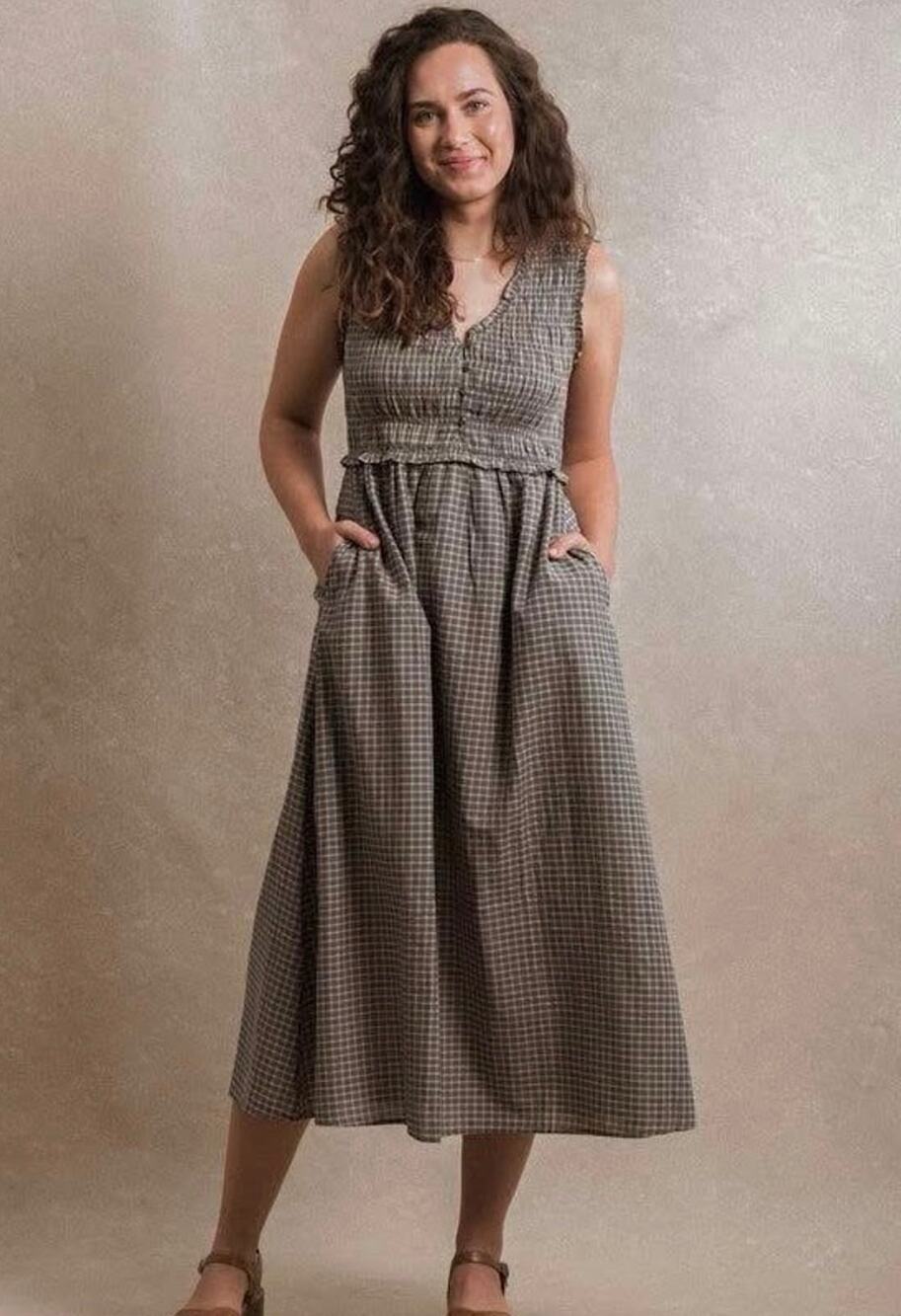 Neuflora Gia Maxi Dress Blue Green Plaid XL Boho Prairie Cottagecore NWT